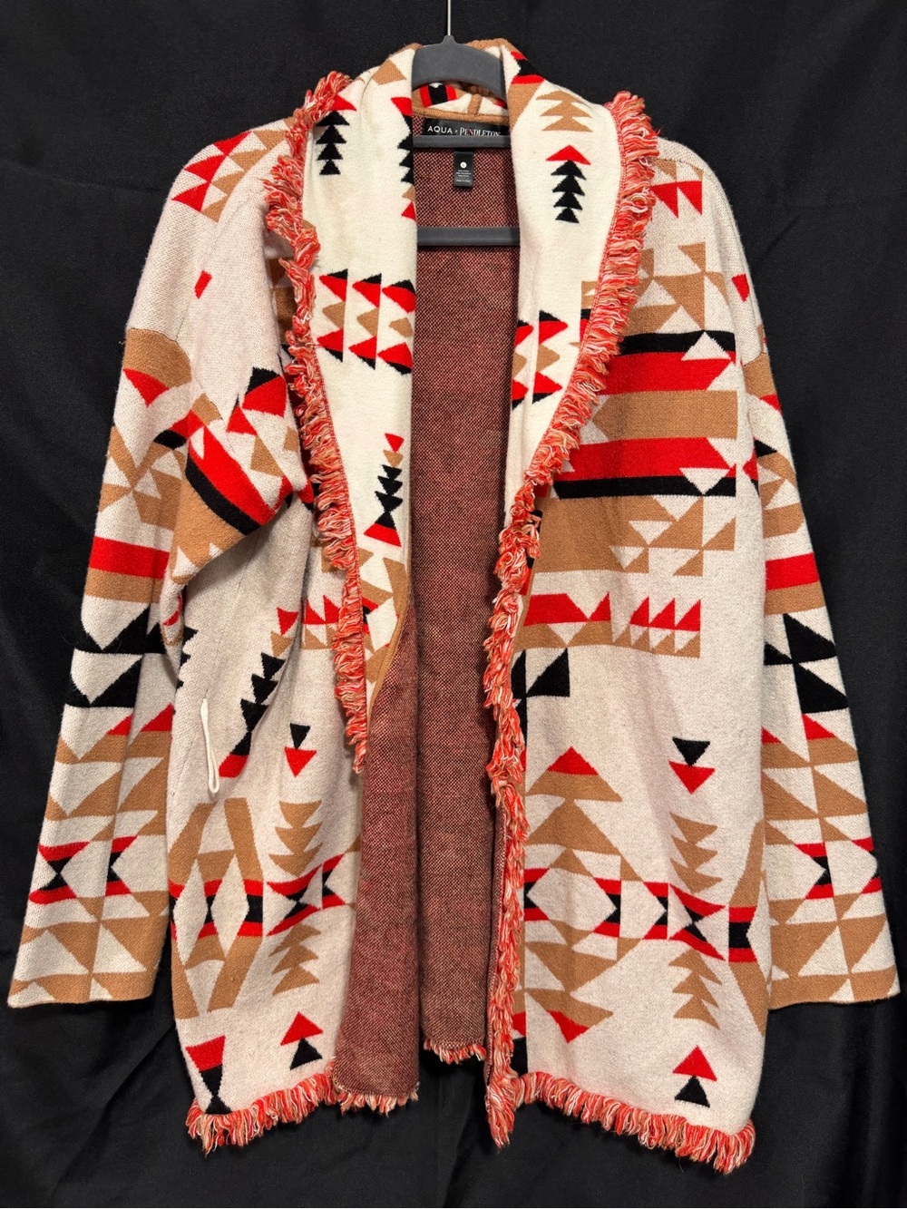 AQUA x Pendleton Cardigan Womens Large Southwestern Aztec Geometric Open Fringe
